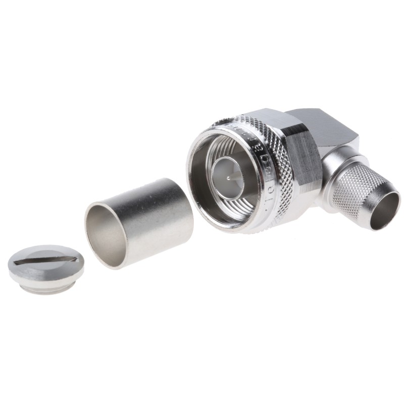 1 pcs - Telegartner, Plug Cable Mount N Connector, 50Ω, Solder Termination, Right Angle Body