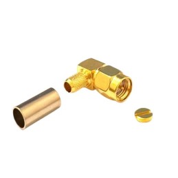 1 pcs - RS PRO, Plug Cable Mount SMA Connector, 50Ω, Clamp Termination, Right Angle Body