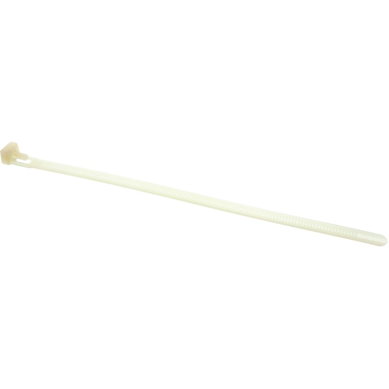 1 Bag of 100 - RS PRO Cable Tie, Releasable, 250mm x 7.6 mm, Natural Nylon, Pk-100