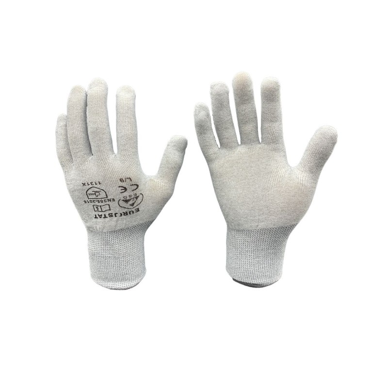 10 Pair - 51-680-0420B EUROSTAT Grey Polyester ESD Safety Anti-Static Gloves, Size 11, XXL