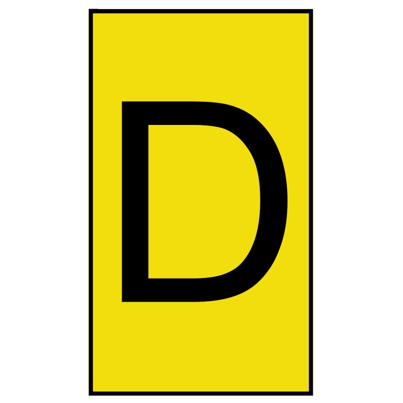 1 Bag of 500 - HellermannTyton Ovalgrip Slide On Cable Markers, Black on Yellow, Pre-printed 'D', 2.5 - 6mm Cable