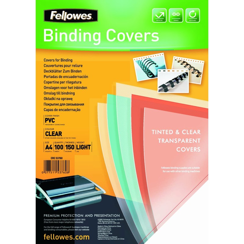 300 pcs - 5376001 Fellowes Transparent A4 Binding Cover