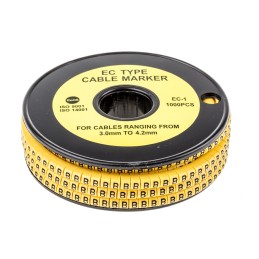 1 Reel of 1000 - RS PRO Slide On Cable Markers, Black on Yellow, Pre-printed 'B', 3 - 4.2mm Cable