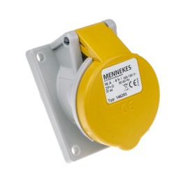 1 pcs - MENNEKES IP44 Yellow Panel Mount 3P Angled Industrial Power Socket, Rated At 16A, 110 V