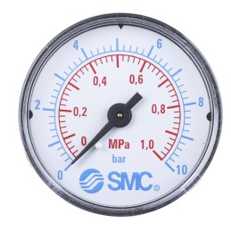 1 pcs - SMC Analogue Pressure Gauge 10bar Back Entry, K4-10-50, 0bar min.