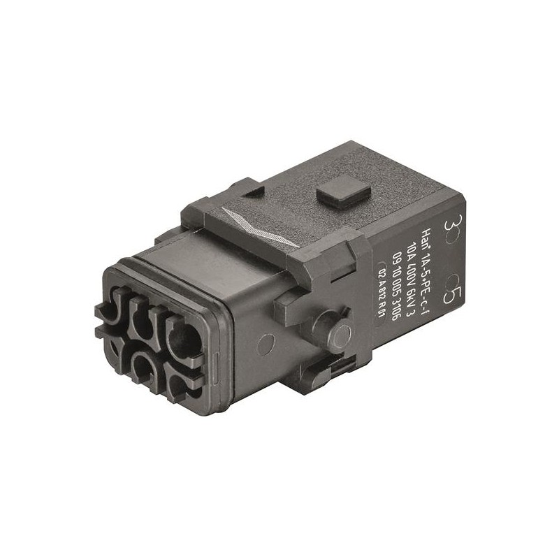 1 pcs - HARTING Heavy Duty Power Connector Insert, 10A, Female, Han 1A Series, 5 Contacts