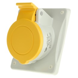 1 pcs - Scame IP44 Yellow Panel Mount 2P + E Heavy Duty Power Connector Socket, Rated At 16A, 110 V