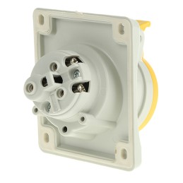 1 pcs - Scame IP44 Yellow Panel Mount 2P + E Heavy Duty Power Connector Socket, Rated At 16A, 110 V