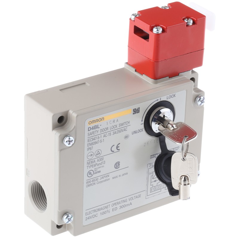 1 pcs - Omron D4BL Series Solenoid Interlock Switch, Power to Unlock, 24V dc