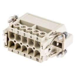 1 pcs - HARTING Heavy Duty Power Connector Insert, 16A, Male, Han A Series, 10 Contacts
