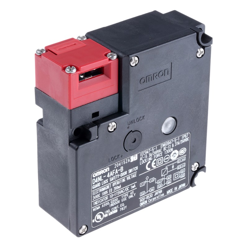 1 pcs - Omron D4NL Series Solenoid Interlock Switch, Power to Unlock, 24V dc, 1NC/1NO + 1NC/1NO
