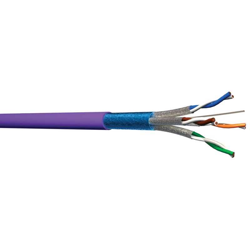 1 Reel of 100 M - CAE Cat6a Ethernet Cable, F/FTP, Purple LSZH Sheath, 100m, Low Smoke Zero Halogen (LSZH)