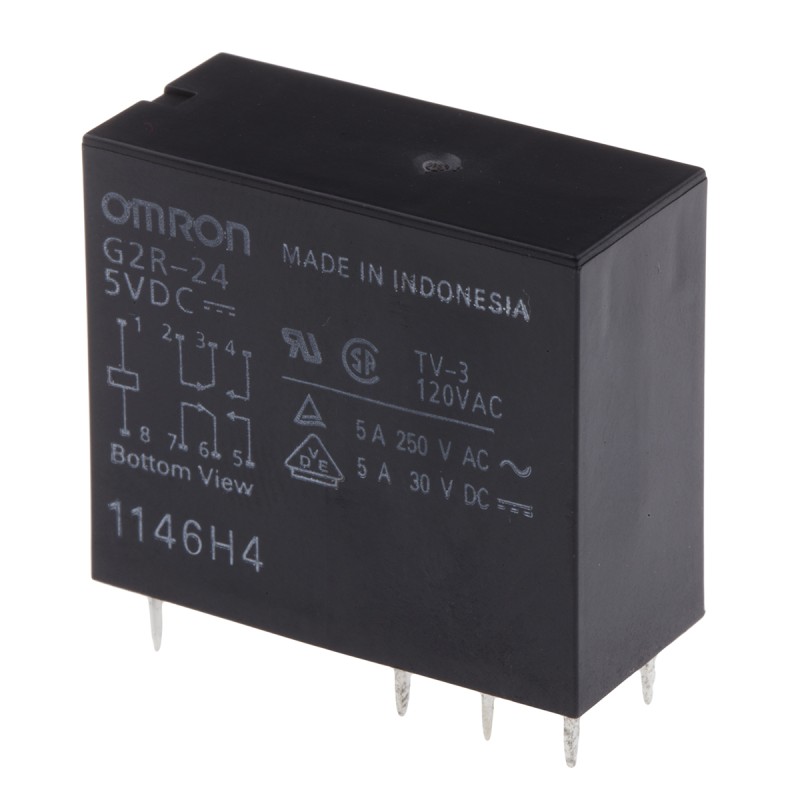 1 pcs - Omron PCB Mount Power Relay, 5V dc Coil, 4A Switching Current, DPDT
