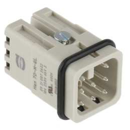 1 pcs - HARTING Heavy Duty Power Connector Insert, 10A, Male, Han D Series, 8 Contacts