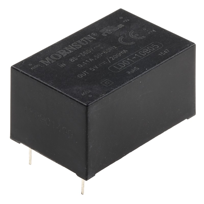1 pcs - RS PRO Switching Power Supply, 5V dc, 200mA, 1W, 1 Output, 120 - 430 V dc, 85 - 305 V ac Input Voltage