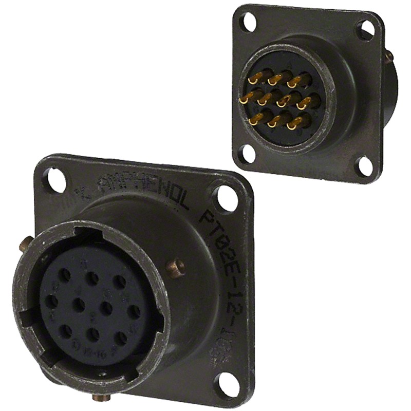 1 pcs - Amphenol Industrial, PT 10 Way Panel Mount MIL Spec Circular Connector Receptacle, Socket Contacts,Shell Size 12,