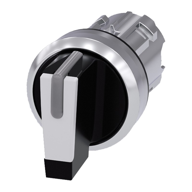 1 pcs - Siemens SIRIUS ACT Series 3 Position Selector Switch Head, 22mm Cutout, Black/White Handle
