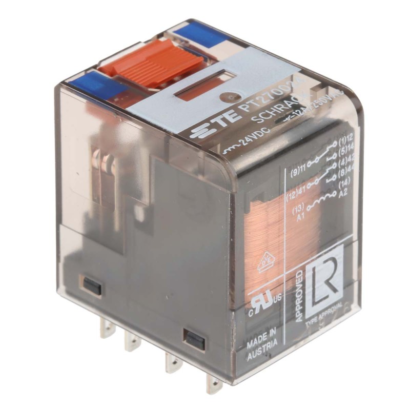 1 pcs - TE Connectivity PCB Mount Power Relay, 24V dc Coil, 12A Switching Current, DPDT