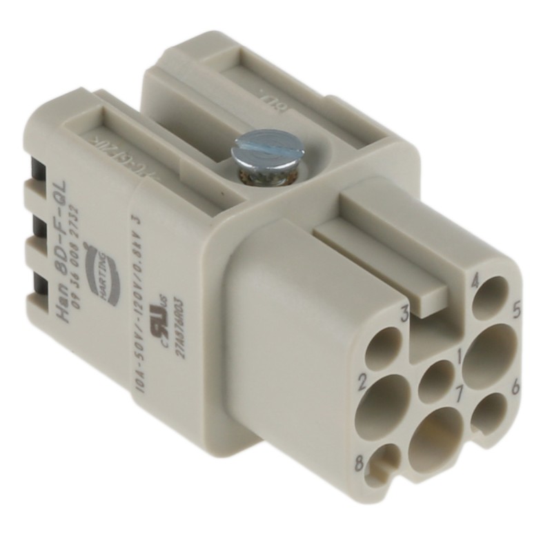 1 pcs - HARTING Heavy Duty Power Connector Insert, 10A, Female, Han D Series, 8 Contacts
