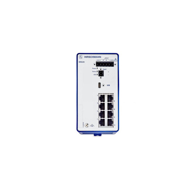 1 pcs - Hirschmann BOBCAT Series DIN Rail Mount Ethernet Switch, 8 RJ45 Ports, 1000 - 2500Mbit/s Transmission, 12 - 24V dc
