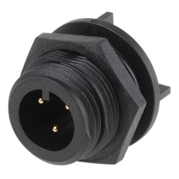 1 pcs - Bulgin Circular Connector, 3 Contacts, PCB Mount, Miniature Connector, Plug, Male, IP68, Buccaneer 400 Series