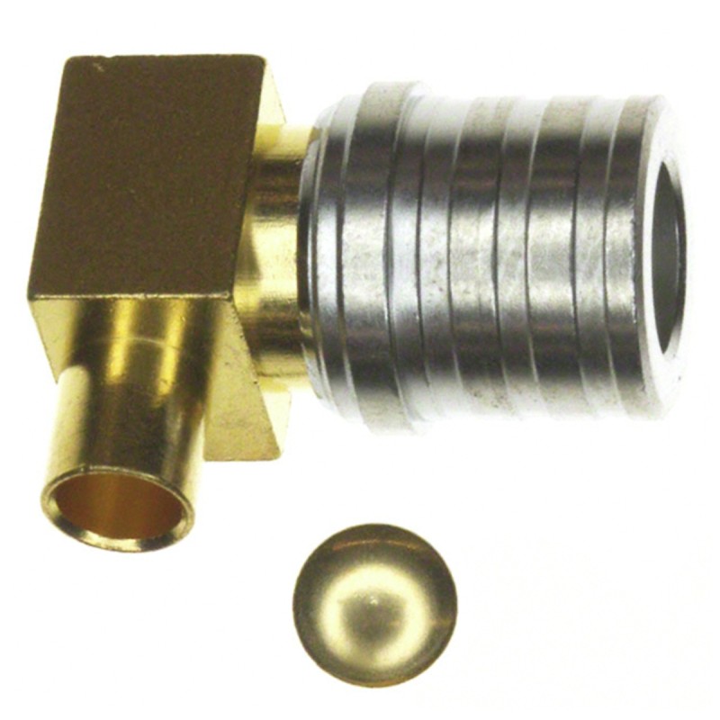 1 pcs - Amphenol RF, Plug Cable Mount QMA Connector, 50Ω, Crimp, Solder Termination, Right Angle Body