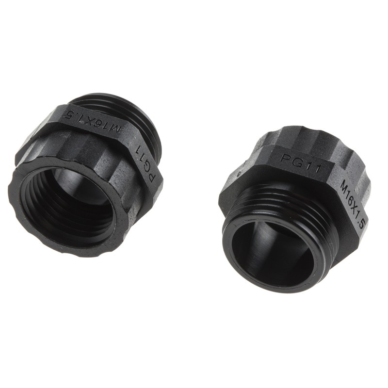 1 Bag of 5 - RS PRO Cable Gland Adaptor, PG11 Exterior Thread, M16 Interior Thread, Nylon 66