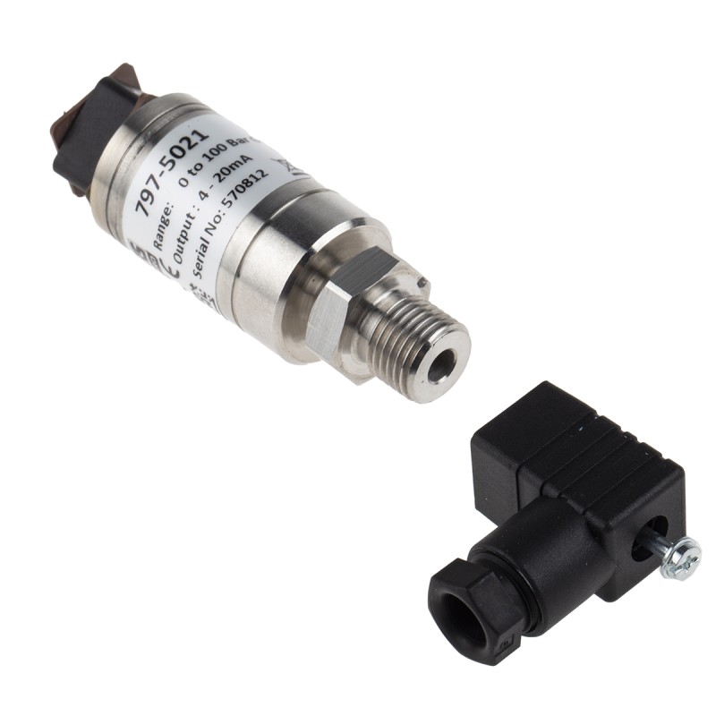1 pcs - RS PRO Pressure Sensor, 0bar Min, 100bar Max, Current Output, Relative Reading