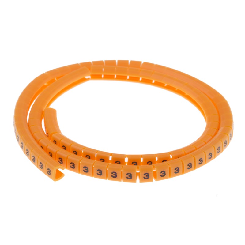 1 Reel of 100 - RS PRO Snap On Cable Markers, Black on Orange, Pre-printed '3', 3 - 3.4mm Cable