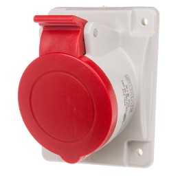 1 pcs - Scame IP44 Red Panel Mount 3P + E Heavy Duty Power Connector Socket, Rated At 16A, 415 V