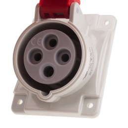 1 pcs - Scame IP44 Red Panel Mount 3P + E Heavy Duty Power Connector Socket, Rated At 16A, 415 V