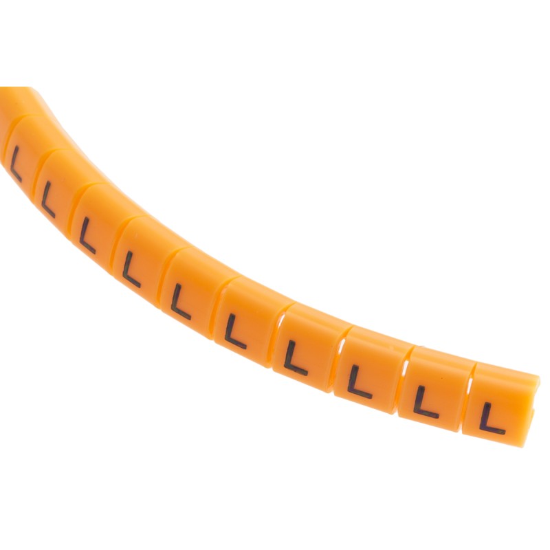 1 Reel of 100 - RS PRO Snap On Cable Markers, Black on Orange, Pre-printed 'L', 3 - 3.4mm Cable