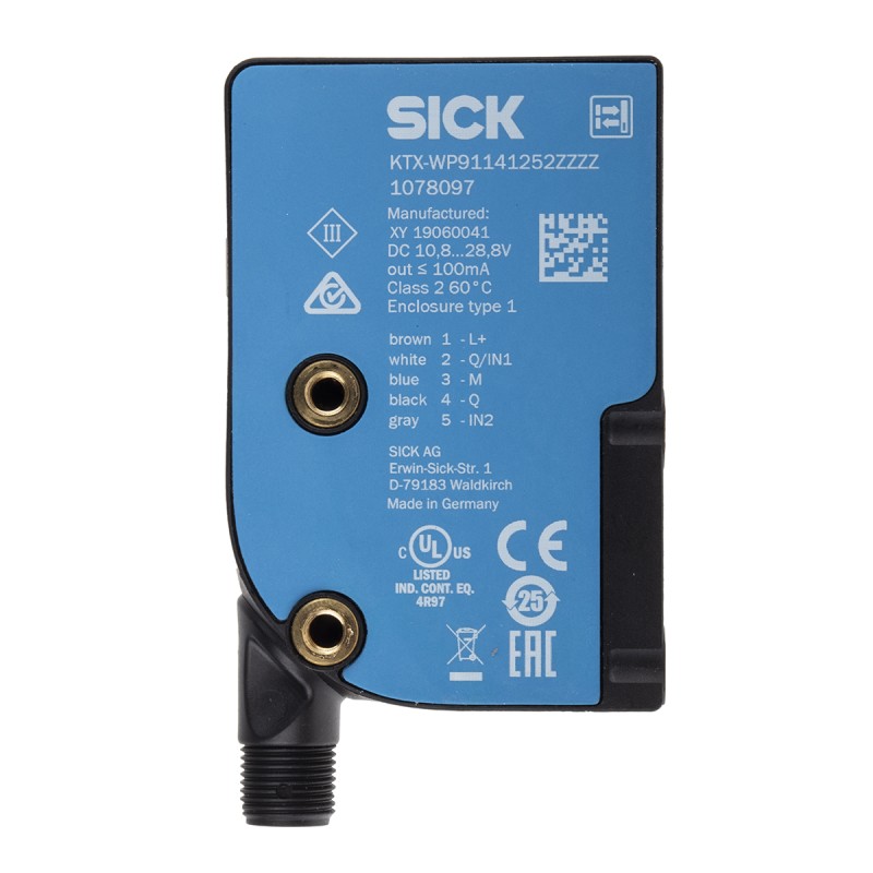 1 pcs - Sick Contrast Sensors 13 mm, RGB LED, PNP, 100 mA, 10.8 - 28.8 V dc, IP67