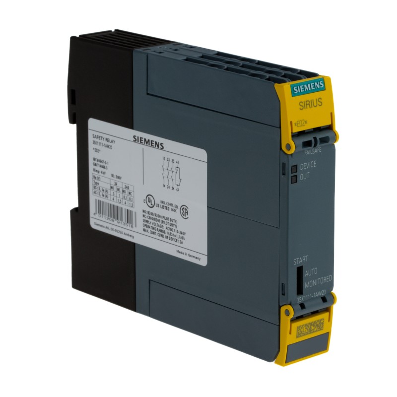 1 pcs - Siemens Single-Channel Safety Relay, 110 - 240V ac/dc, 4 Safety Contacts