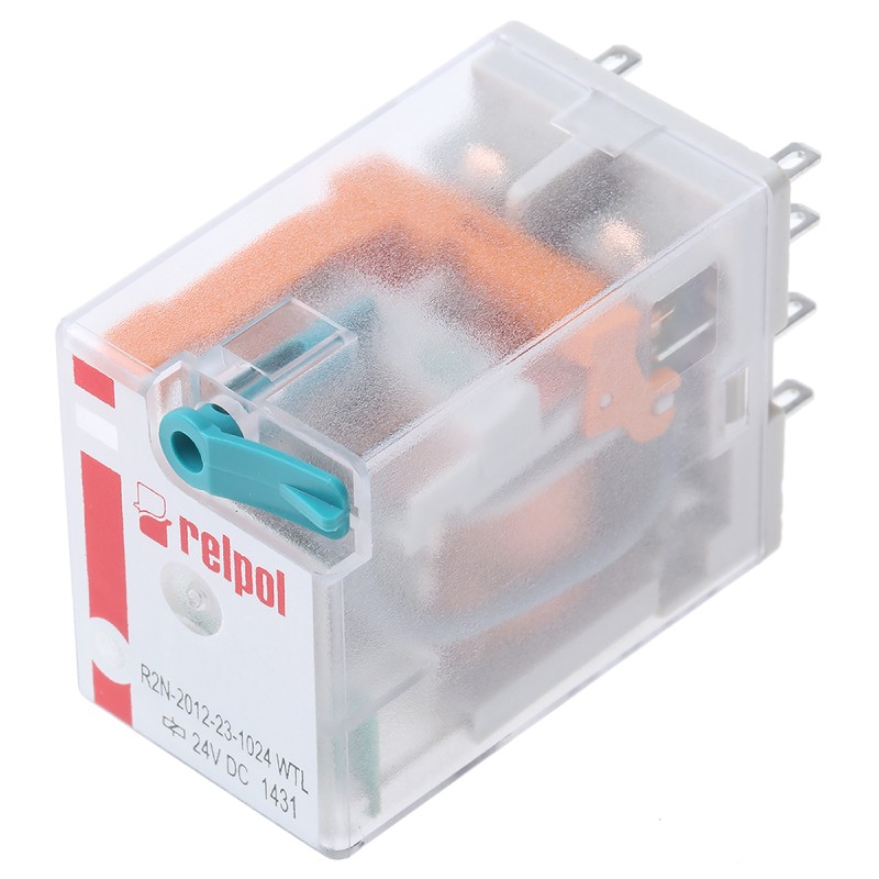1 pcs - Relpol Plug In Power Relay, 24V dc Coil, 12A Switching Current, DPDT