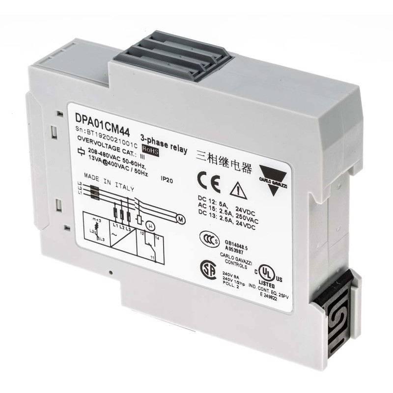 1 pcs - Carlo Gavazzi Phase, Voltage Monitoring Relay, 3 Phase, SPDT, 177 - 550V ac, DIN Rail