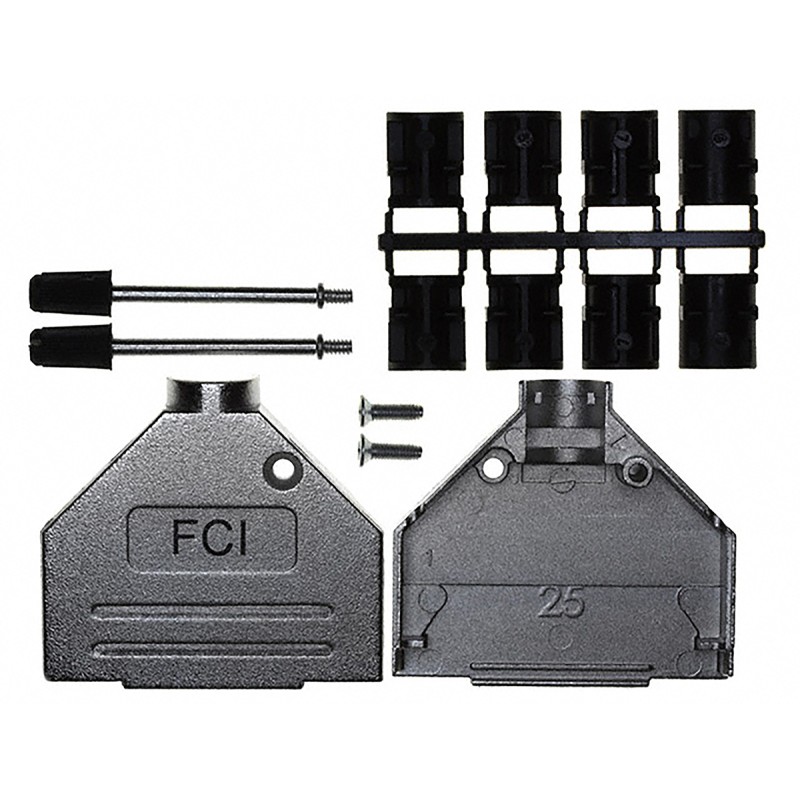 1 pcs - Amphenol ICC 8655MH Series Die Cast Zinc D Sub Backshell, 25 Way, Strain Relief