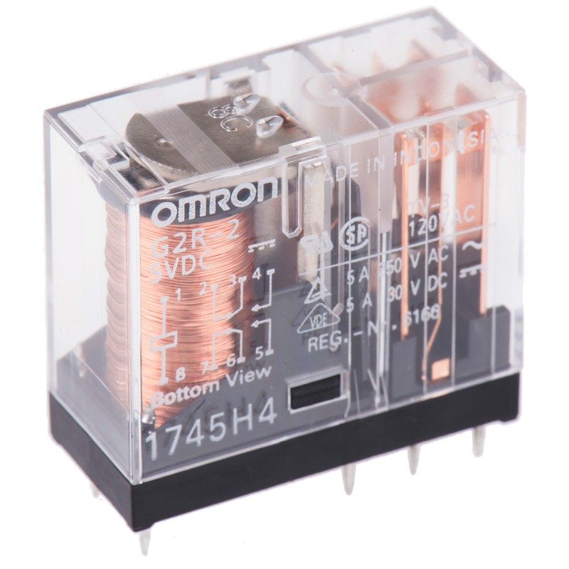 1 pcs - Omron PCB Mount Power Relay, 5V dc Coil, 5A Switching Current, DPDT