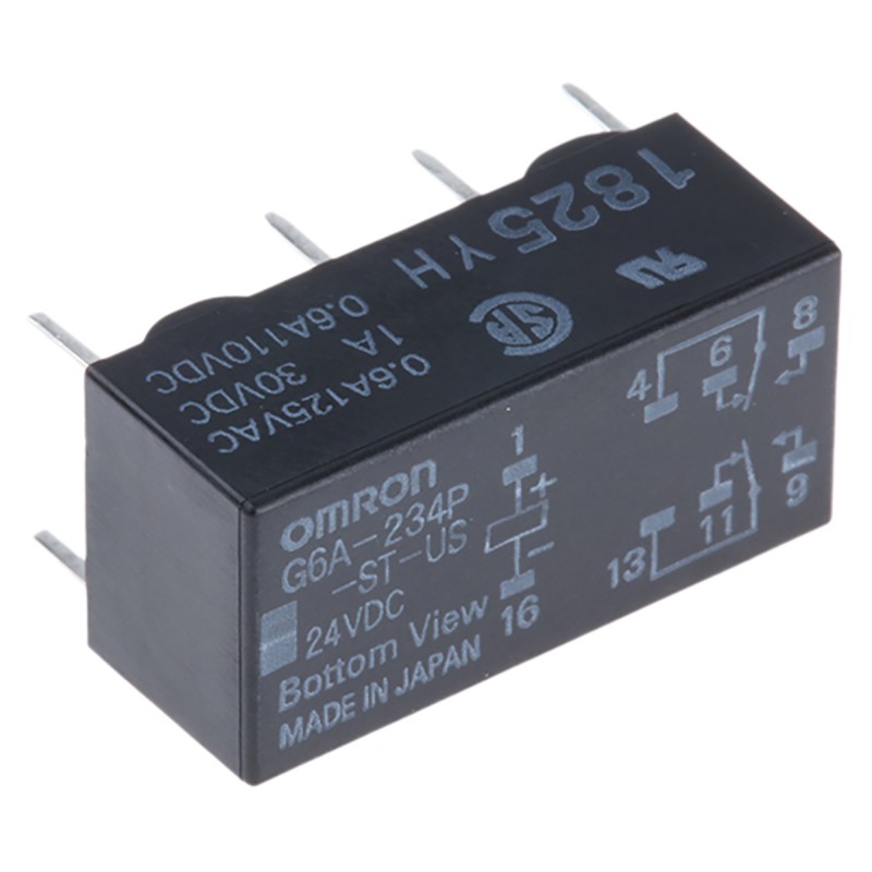 1 pcs - Omron PCB Mount Signal Relay, 24V dc Coil, 2A Switching Current, DPDT