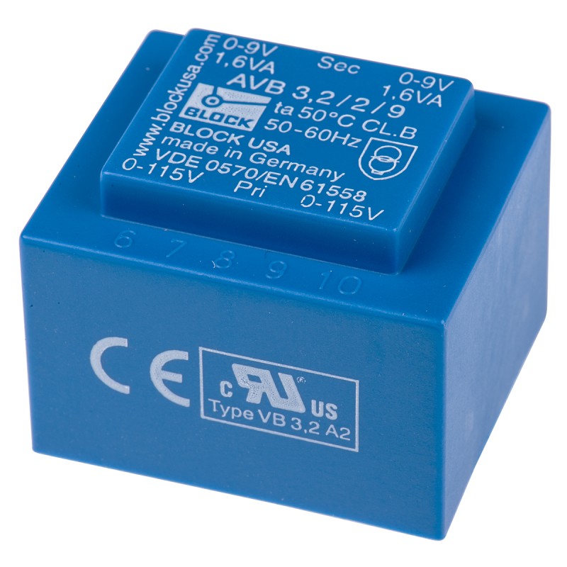 1 pcs - Block 9V ac 2 Output Through Hole PCB Transformer, 3.2VA