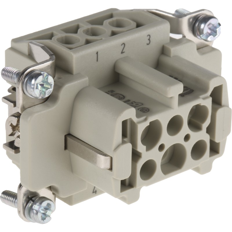 1 pcs - HARTING Heavy Duty Power Connector Insert, 16A, Female, Han E Series, 6 Contacts