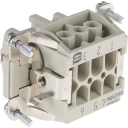 1 pcs - HARTING Heavy Duty Power Connector Insert, 16A, Female, Han E Series, 6 Contacts