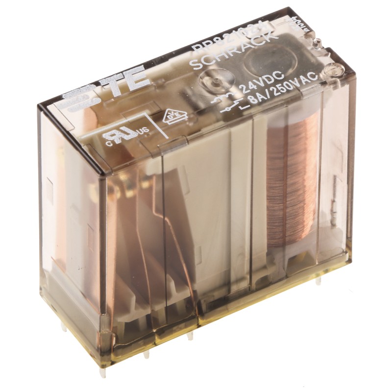 1 pcs - TE Connectivity PCB Mount Non-Latching Relay, 24V dc Coil, 8A Switching Current, DPDT