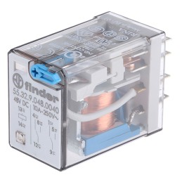 1 pcs - Finder Plug In Power Relay, 48V dc Coil, 20A Switching Current, DPDT