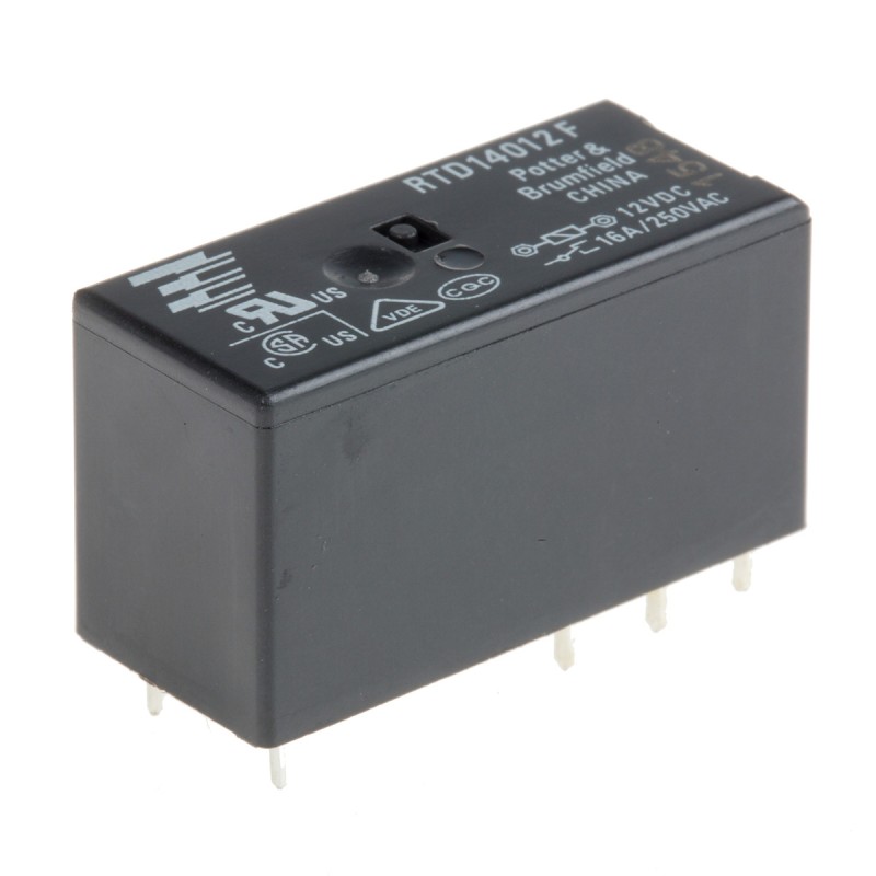 1 pcs - TE Connectivity PCB Mount Power Relay, 12V dc Coil, 16A Switching Current, SPDT