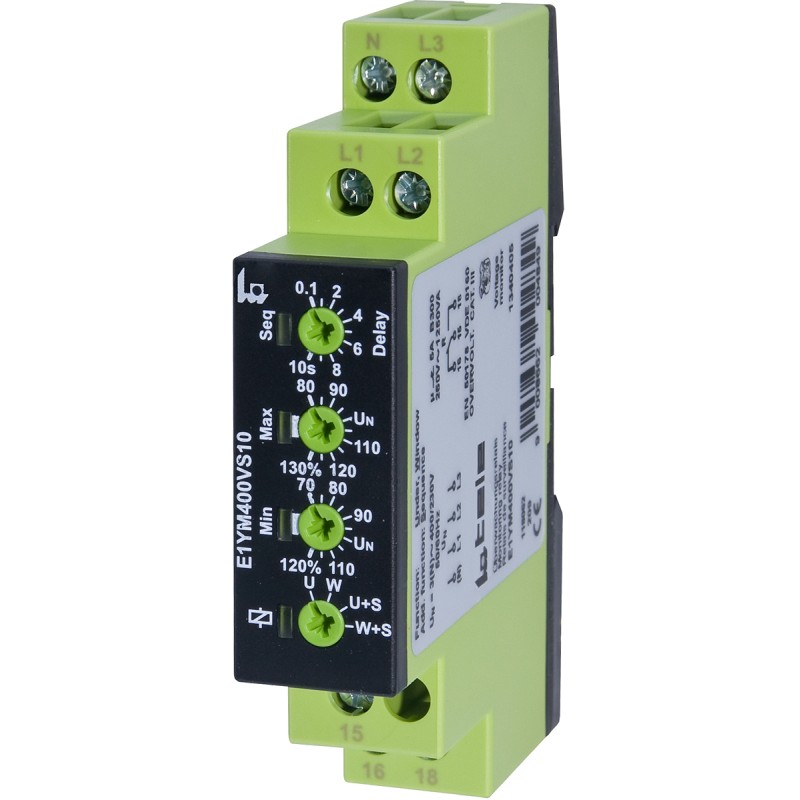 1 pcs - Tele Phase, Voltage Monitoring Relay, 1, 3 Phase, SPDT, Maximum of 400 V, DIN Rail