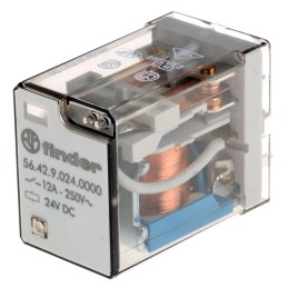 1 pcs - Finder PCB Mount Power Relay, 24V dc Coil, 12A Switching Current, DPDT