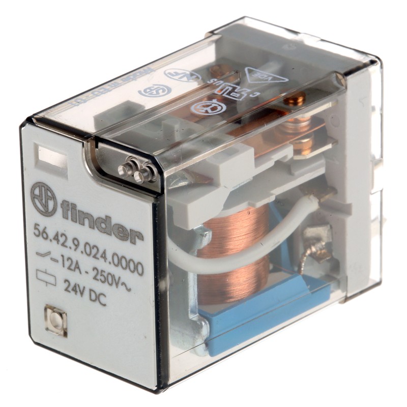 1 pcs - Finder PCB Mount Power Relay, 24V dc Coil, 12A Switching Current, DPDT
