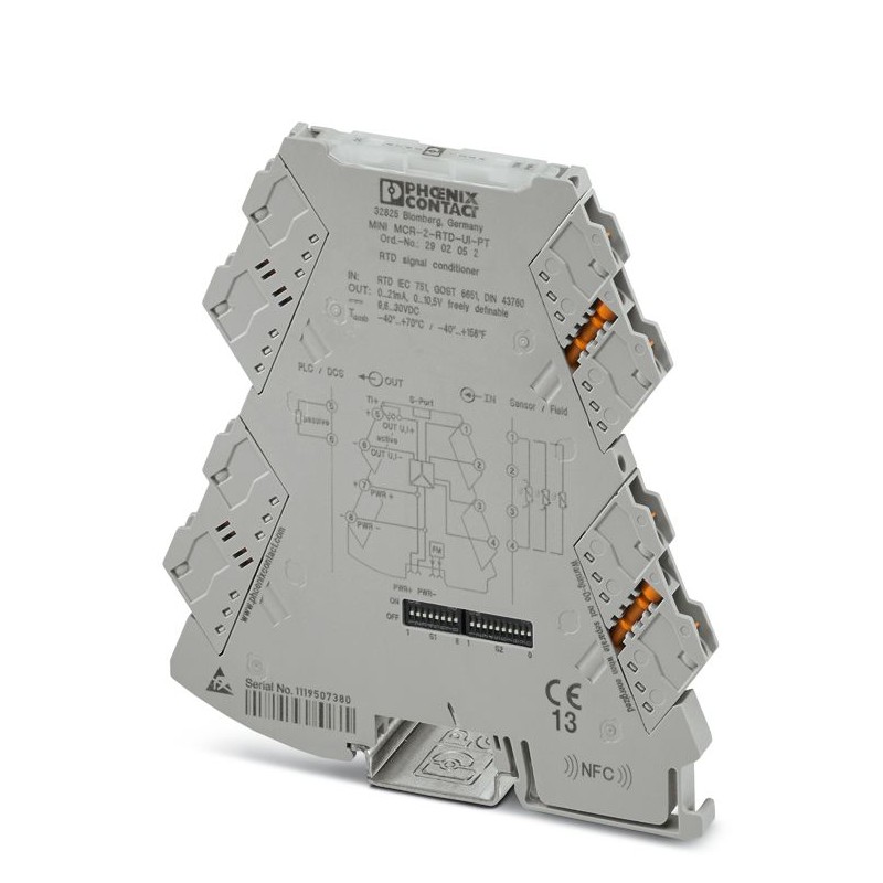 1 pcs - Phoenix Contact MINI MCR Series Signal Conditioner, RTD Input, Current, Voltage Output, 9.6 - 30V dc Supply