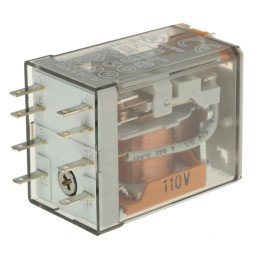 1 pcs - Finder Plug In Power Relay, 110V ac Coil, 10A Switching Current, DPDT